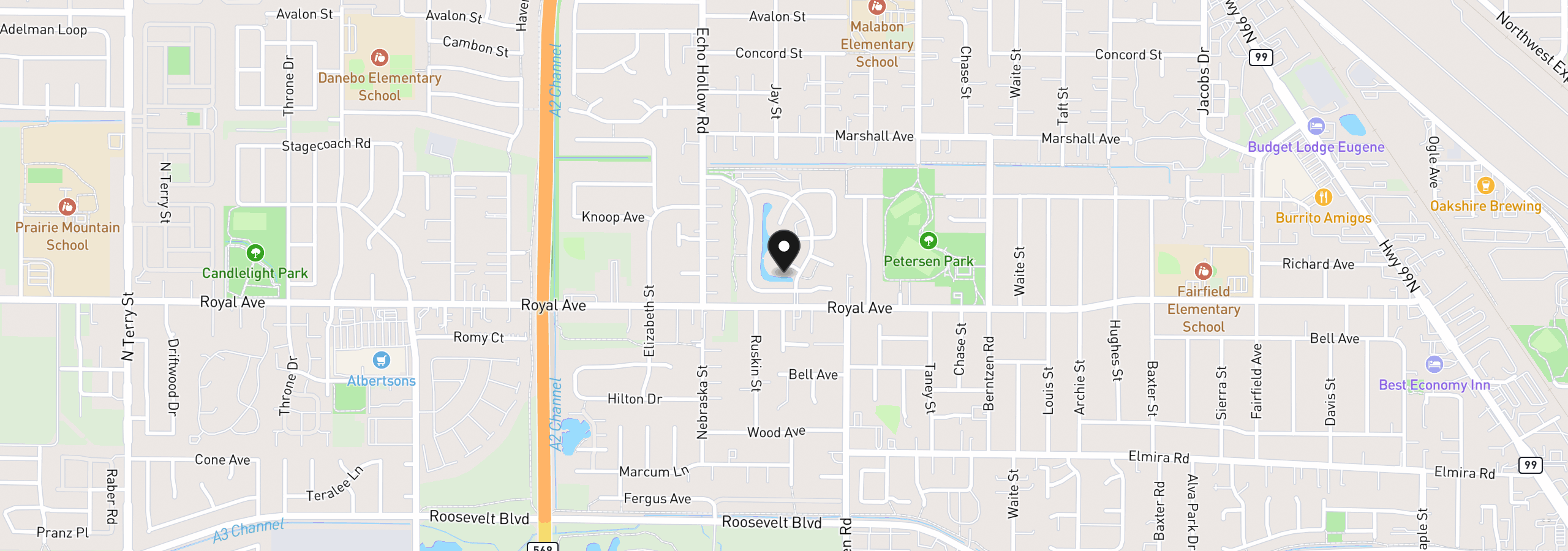 Map showing the location of 4055 Royal Ave 76, Eugene, OR 97402