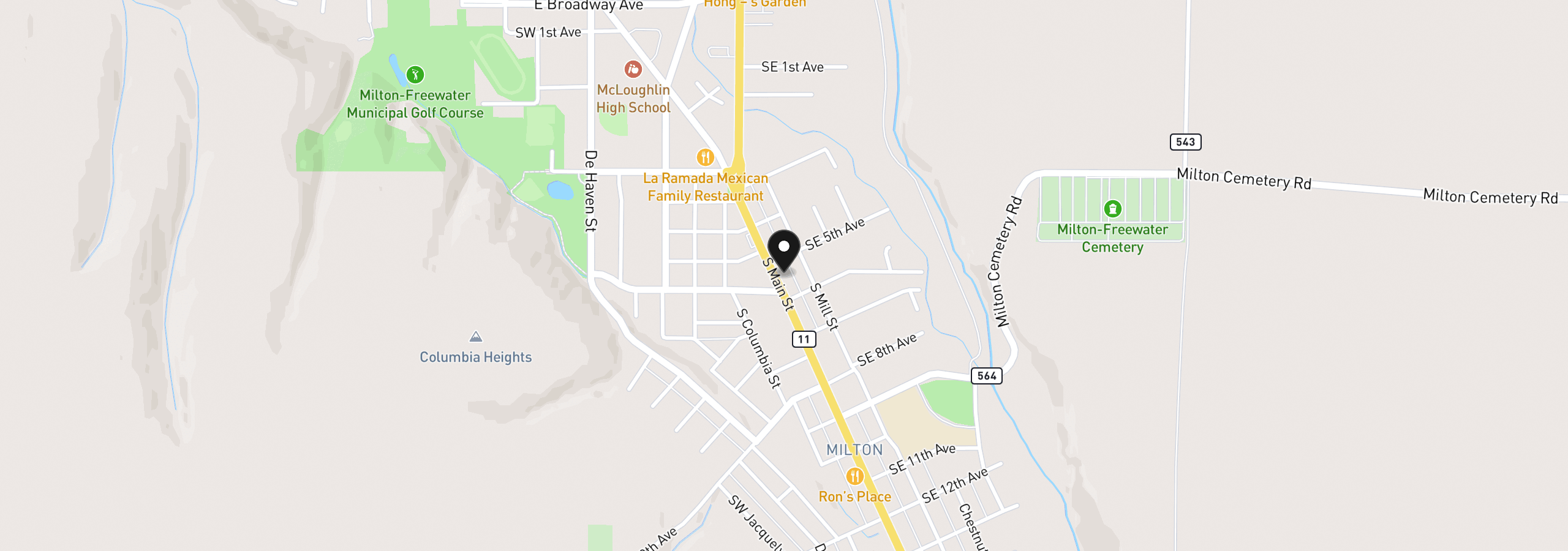 Map showing the location of 521 S Main St, Milton-Freewater, OR 97862