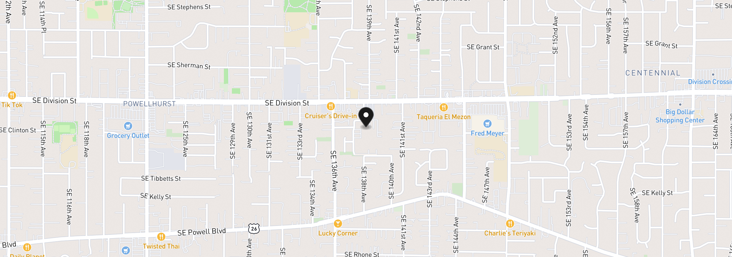 Map showing the location of 2706 SE 138th Ave 32, Portland, OR 97236