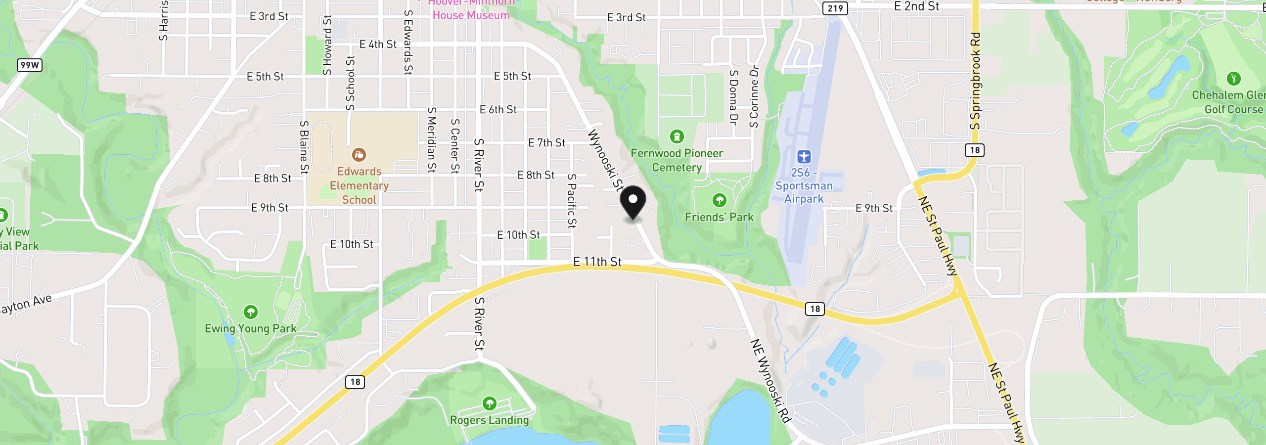 Map showing the location of 917 S Wynooski St, Newberg, OR 97132