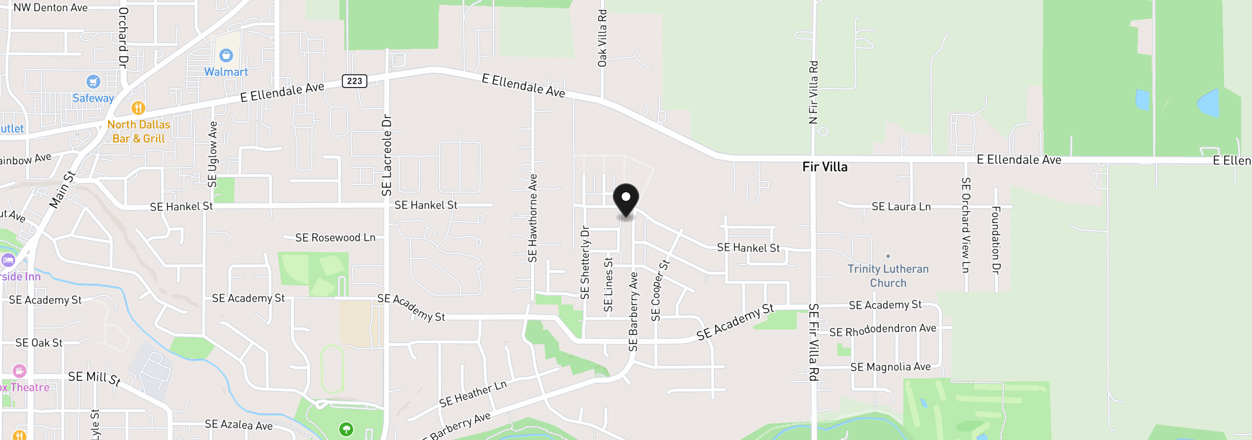 Map showing the location of 1680 SE Barberry Ave, Dallas, OR 97338