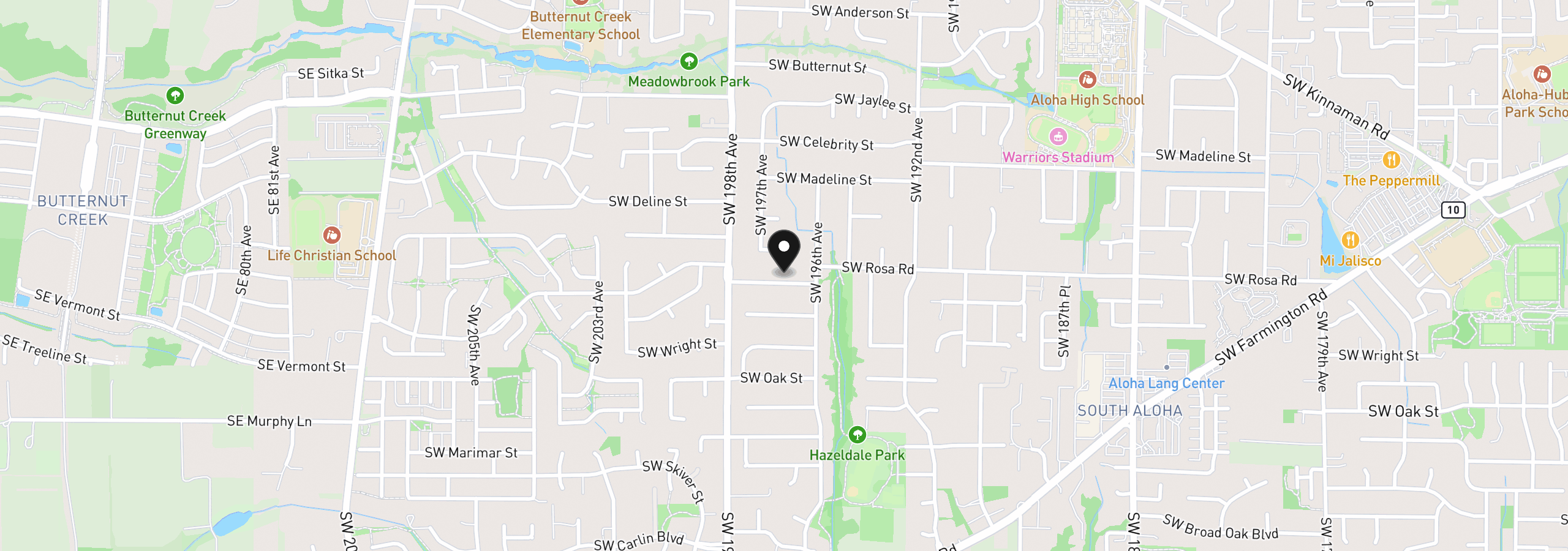 Map showing the location of 19675 SW Rosa Rd, Beaverton, OR 97078