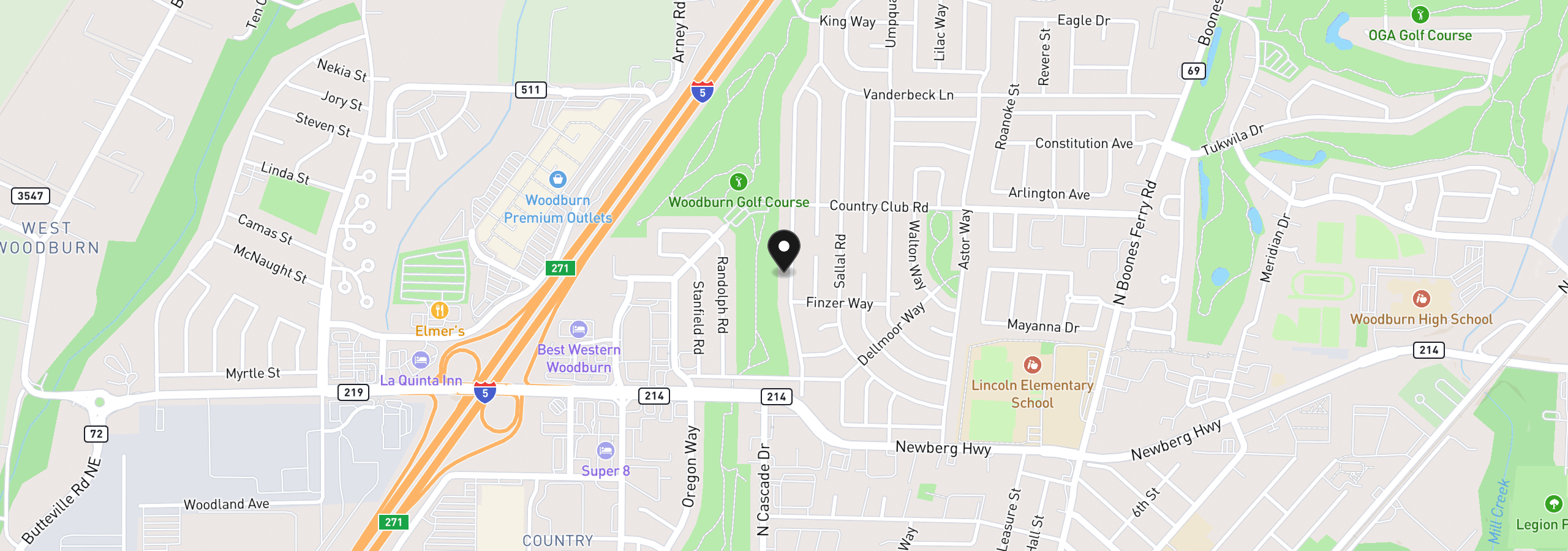 Map showing the location of 1243 Princeton Rd, Woodburn, OR 97071