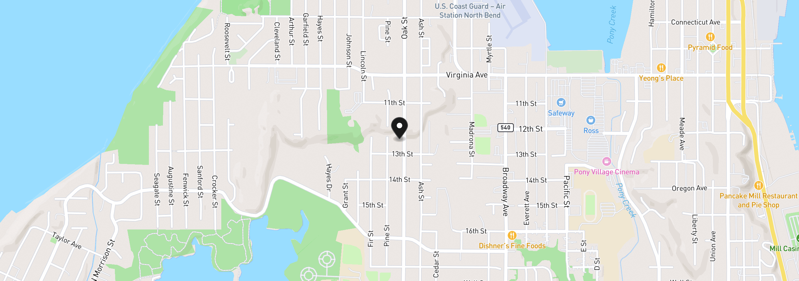 Map showing the location of 2230 Oak St, North Bend, OR 97459
