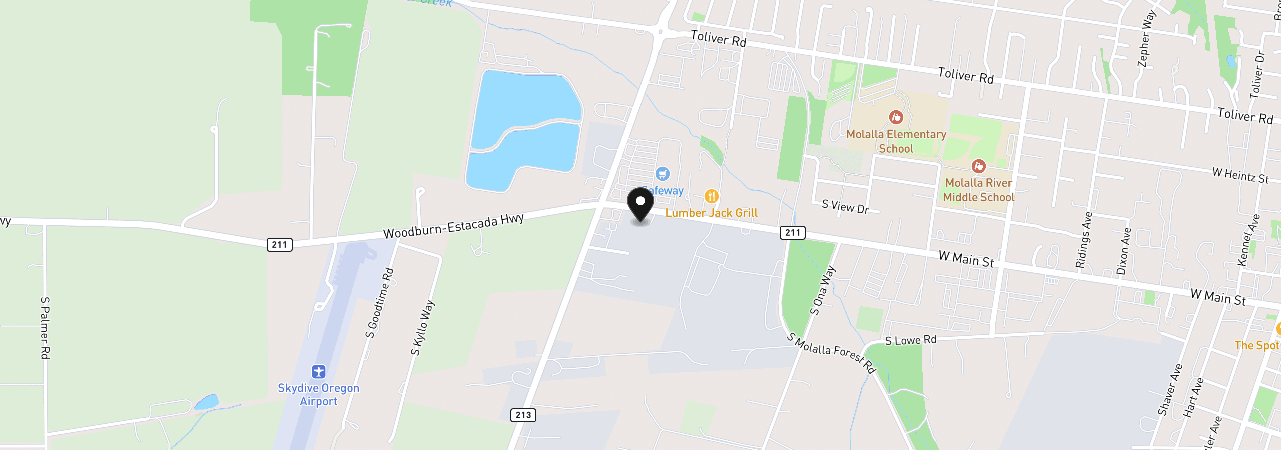 Map showing the location of 1522 W Main St, Molalla, OR 97038