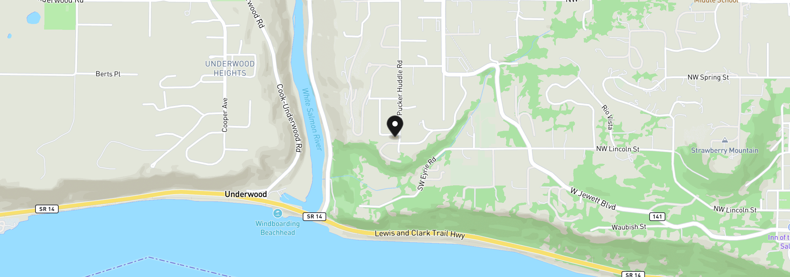 Map showing the location of 750 SW Pucker Huddle Rd, White Salmon, Wa 98672