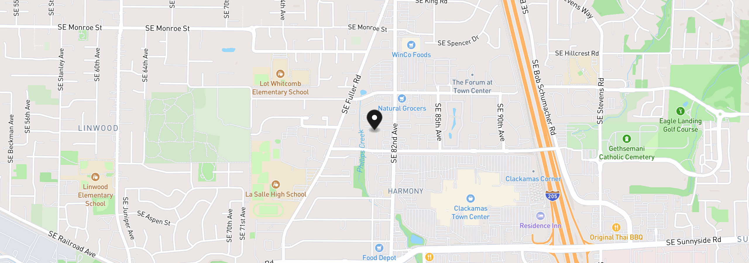 Map showing the location of 8039 SE Monterey Ave 38, Milwaukie, OR 97222
