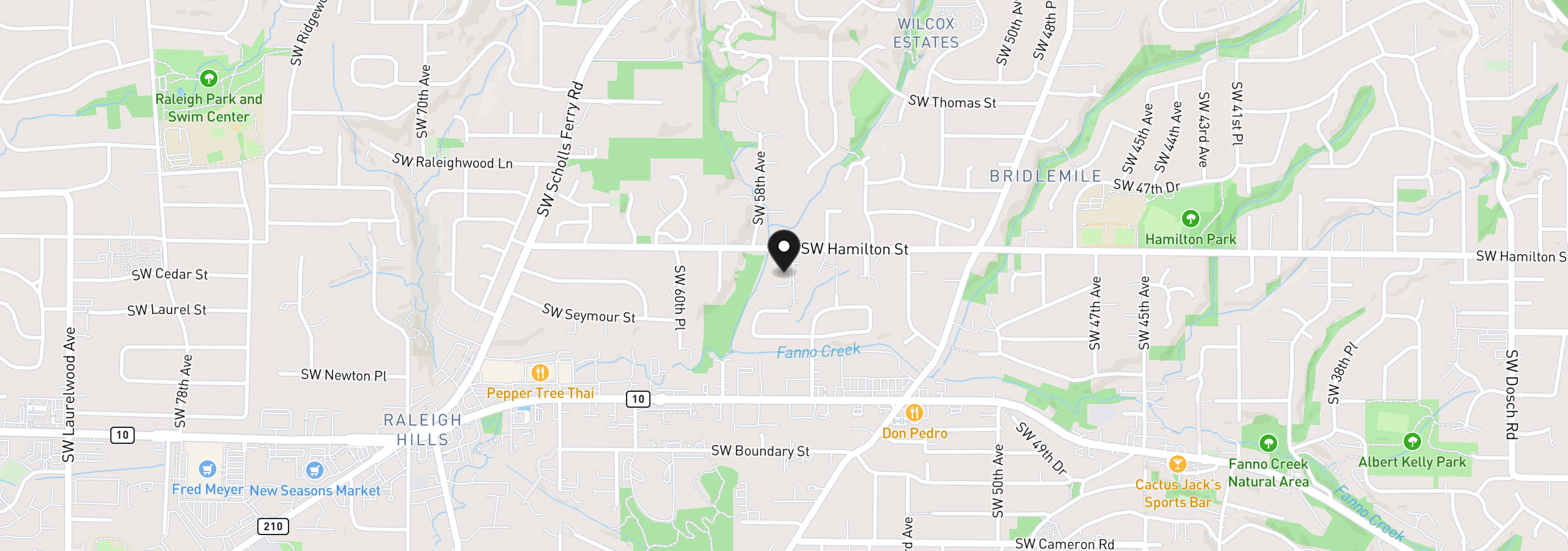 Map showing the location of 5716 SW Hamilton St, Portland, OR 97221