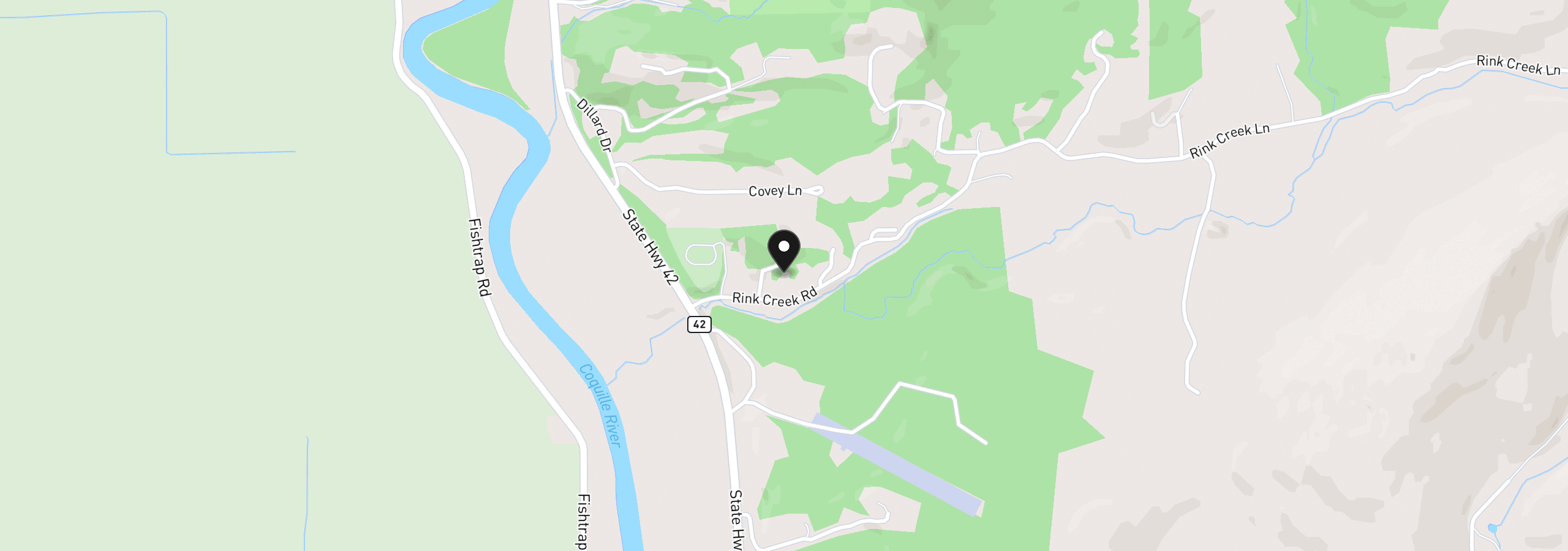 Map showing the location of 94131 Rink Creek Ln, Coquille, OR 97423