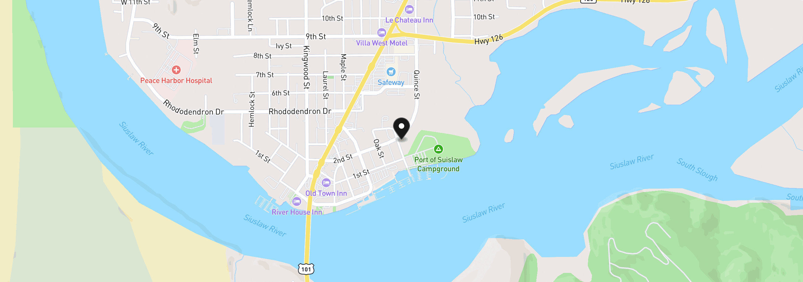 Map showing the location of 290 Harbor St, Florence, OR 97439