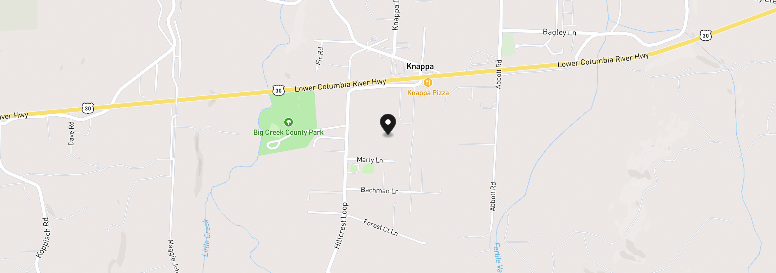 Map showing the location of 48036 Greenlight Ln, Astoria, OR 97103