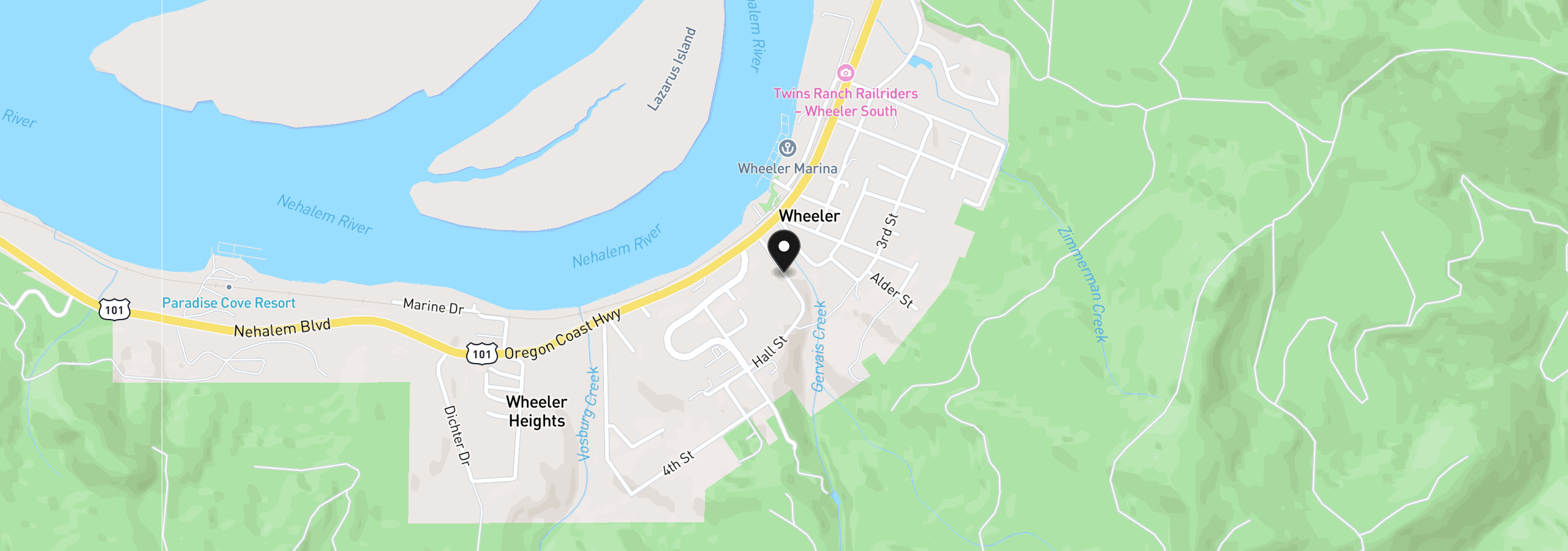 Map showing the location of 1st and Akin, Wheeler, OR 97147