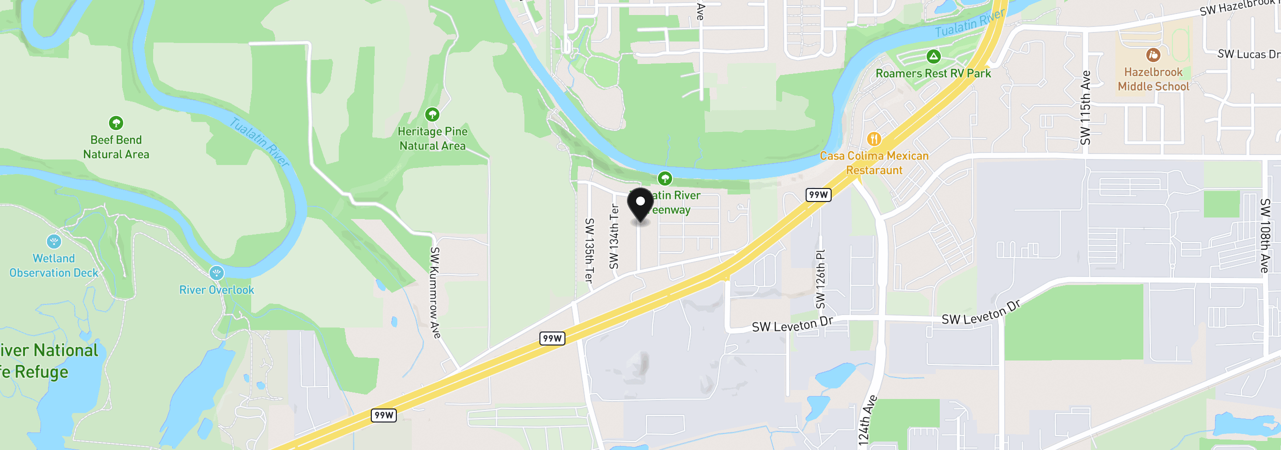 Map showing the location of 18226 SW 133rd Ter, Tualatin, OR 97062