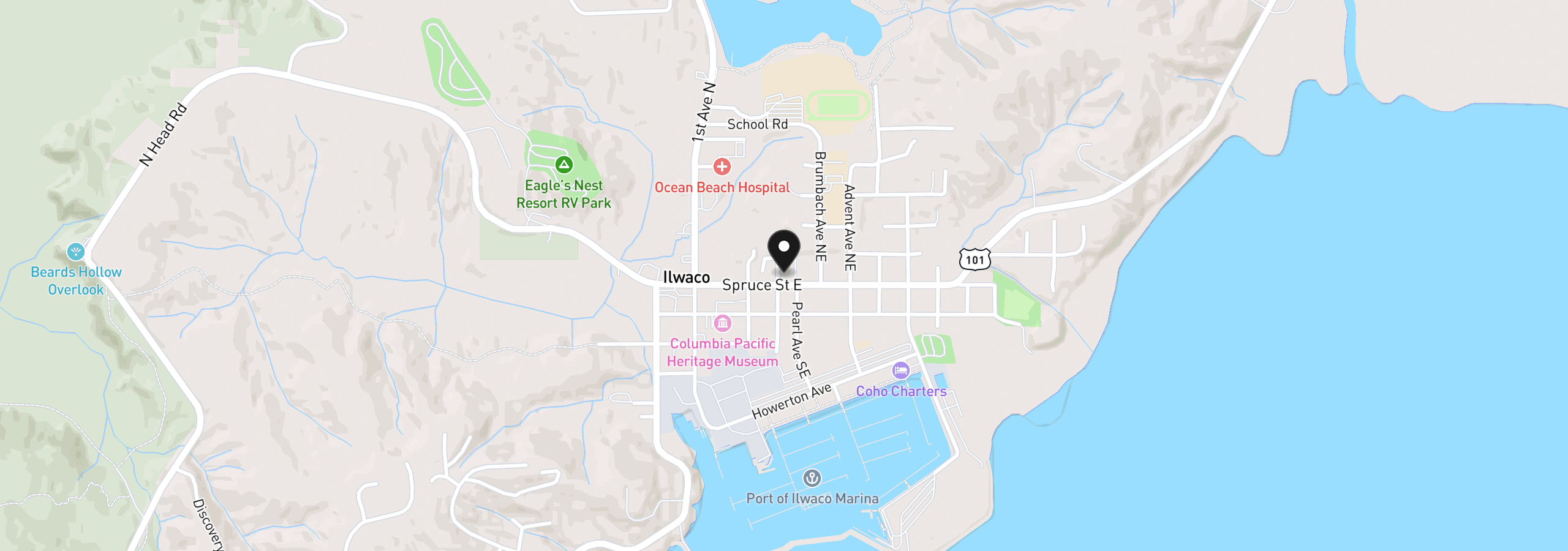 Map showing the location of 304 Spruce St, Ilwaco, Wa 98624