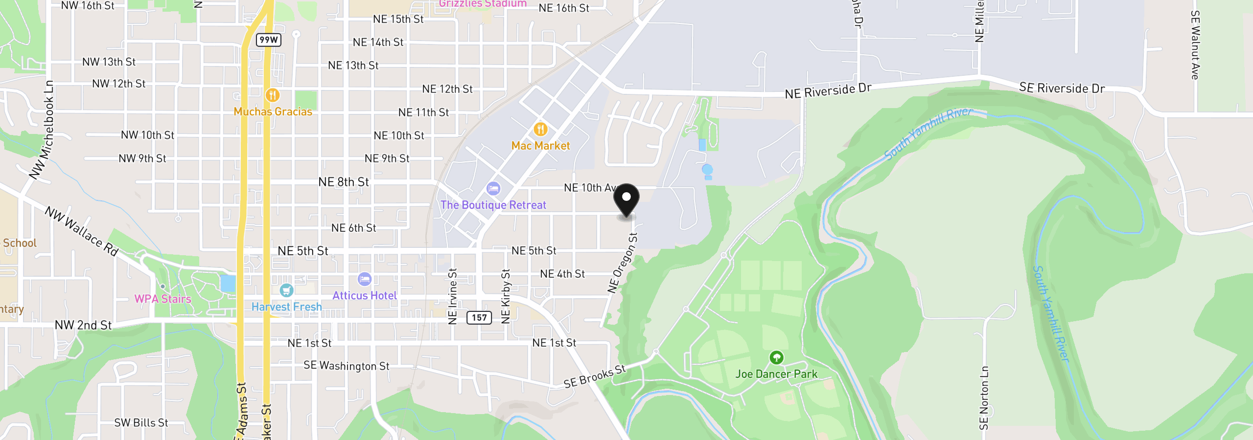 Map showing the location of 1610 NE 9th St, McMinnville, OR 97128