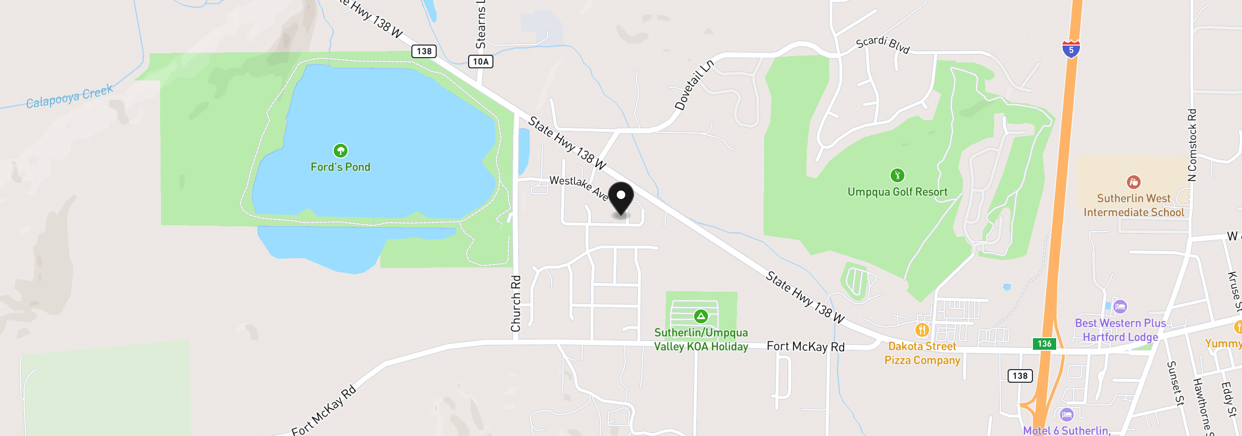 Map showing the location of 2653 Greyfox Dr, Sutherlin, OR 97479