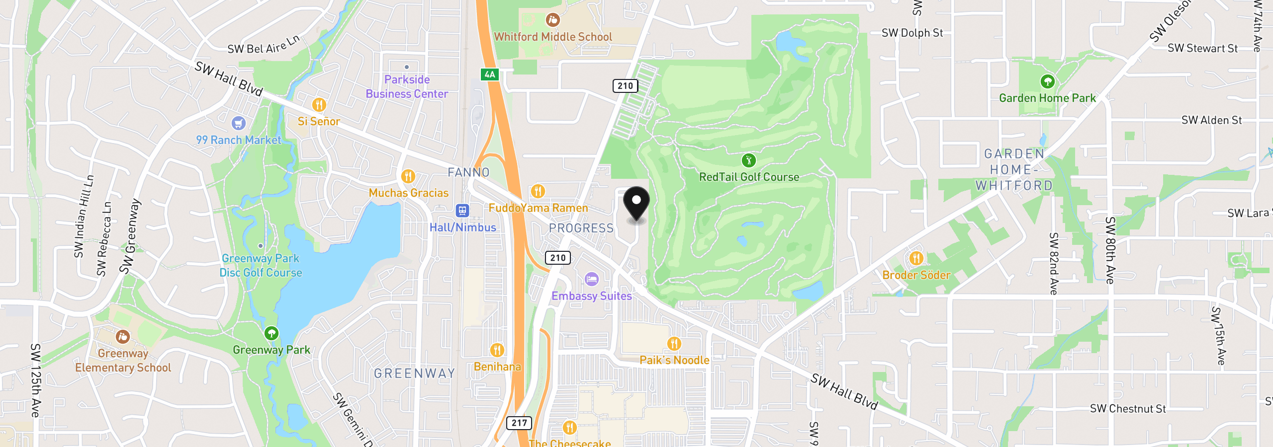Map showing the location of 8712 SW Brightfield Cir, Portland, OR 97223