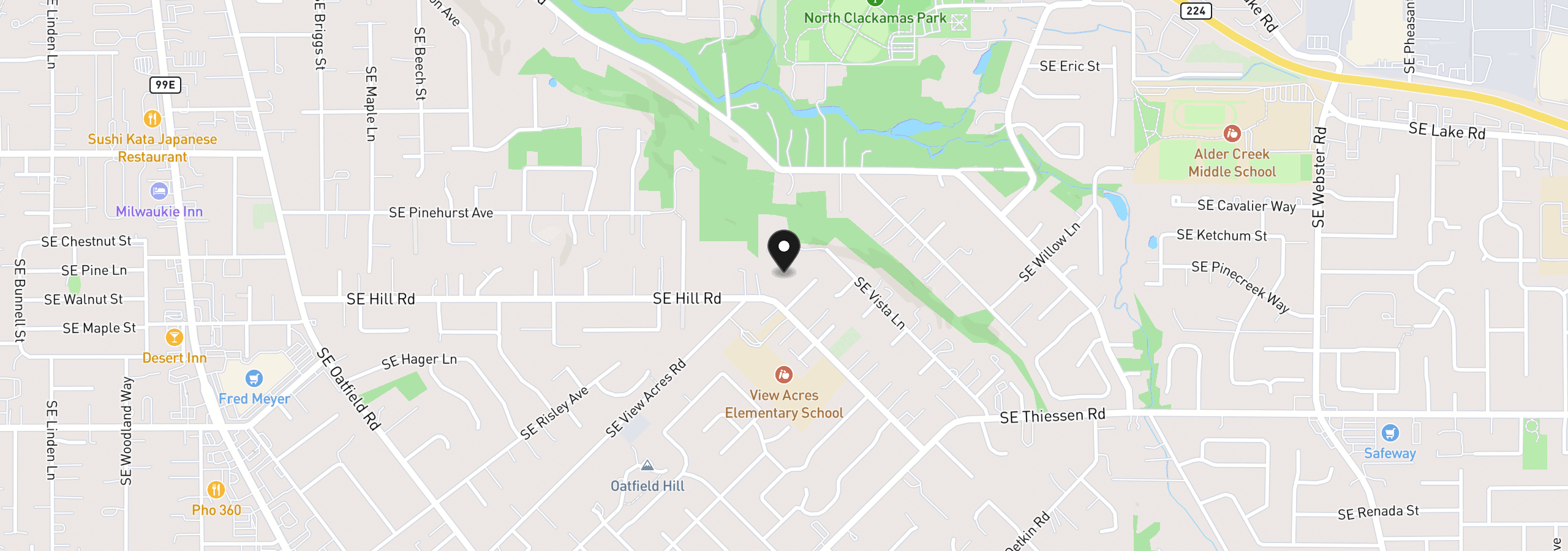Map showing the location of 4915 SE Hill Rd, Milwaukie, OR 97267