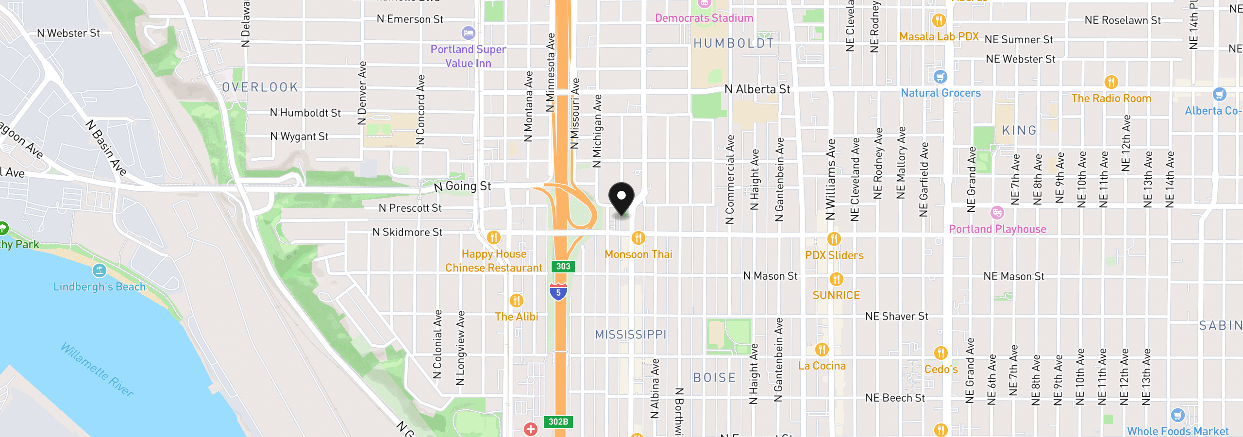 Map showing the location of 4329 N Mississippi Ave 11, Portland, OR 97217