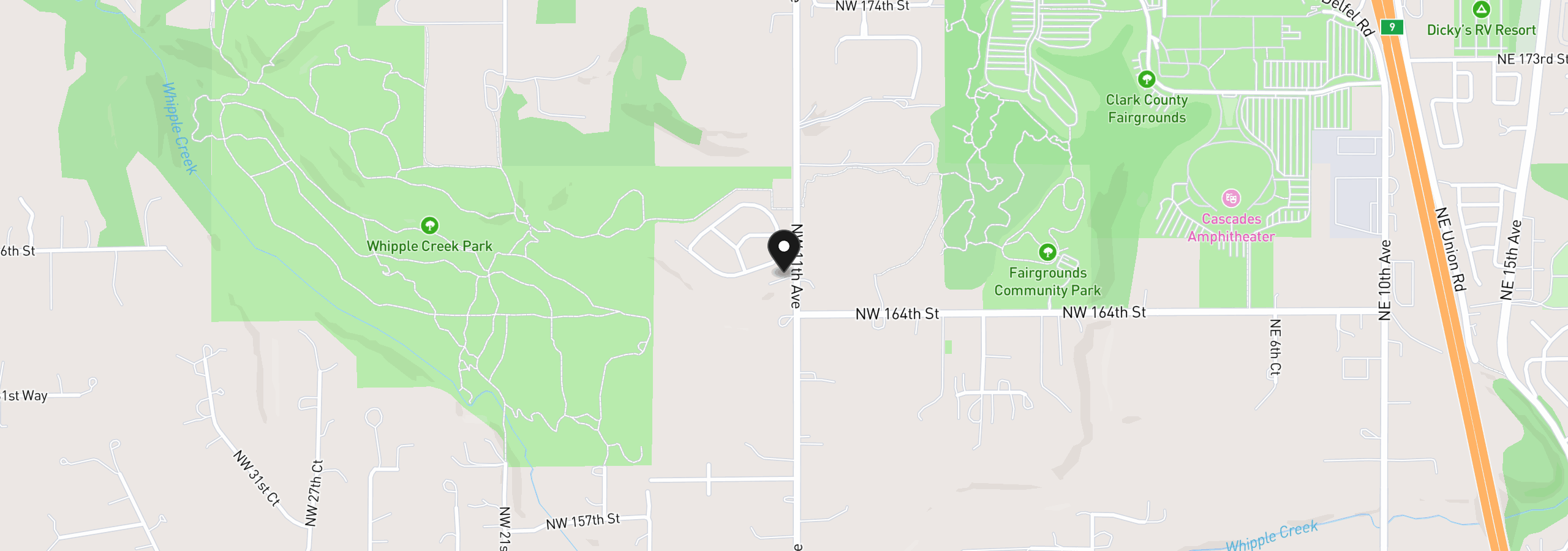 Map showing the location of 1201 NW 166th St, Ridgefield, Wa 98642