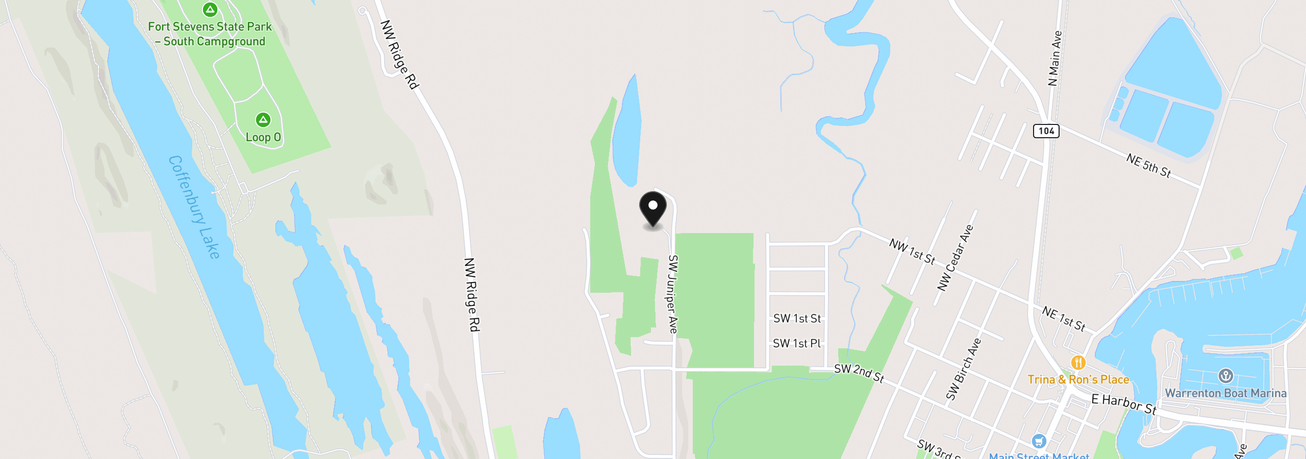 Map showing the location of 101 SW Juniper Ave, Warrenton, OR 97146