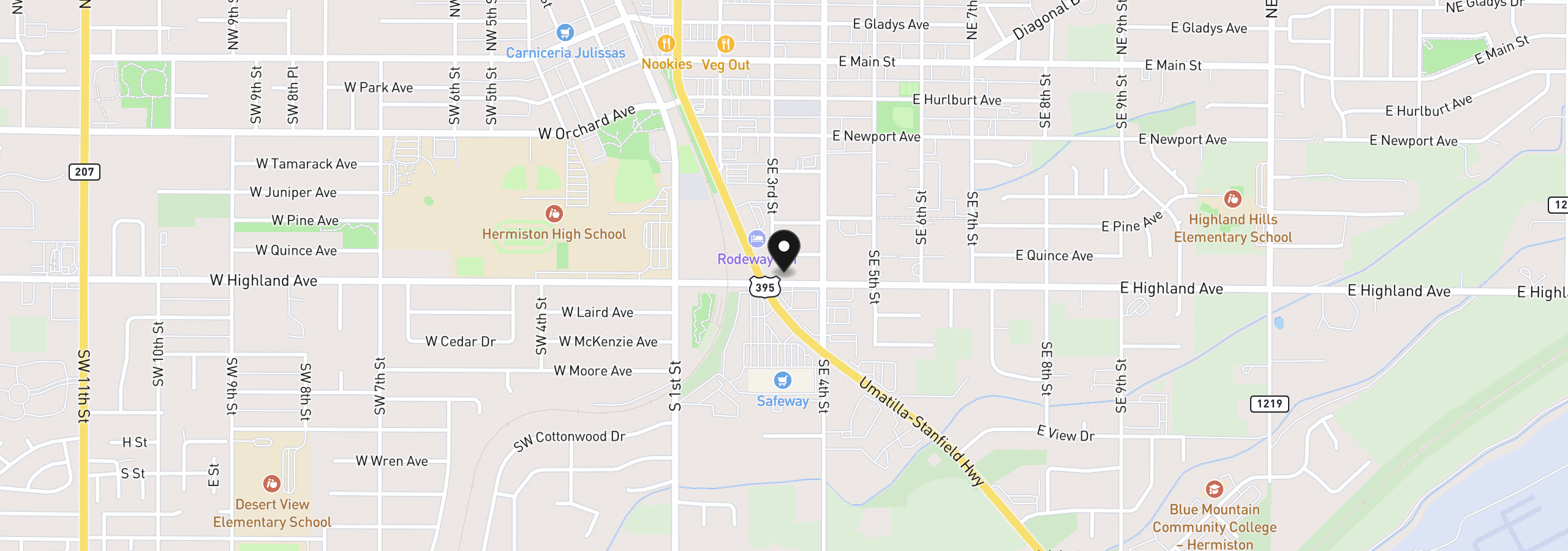 Map showing the location of 337 E Highland Ave, Hermiston, OR 97838