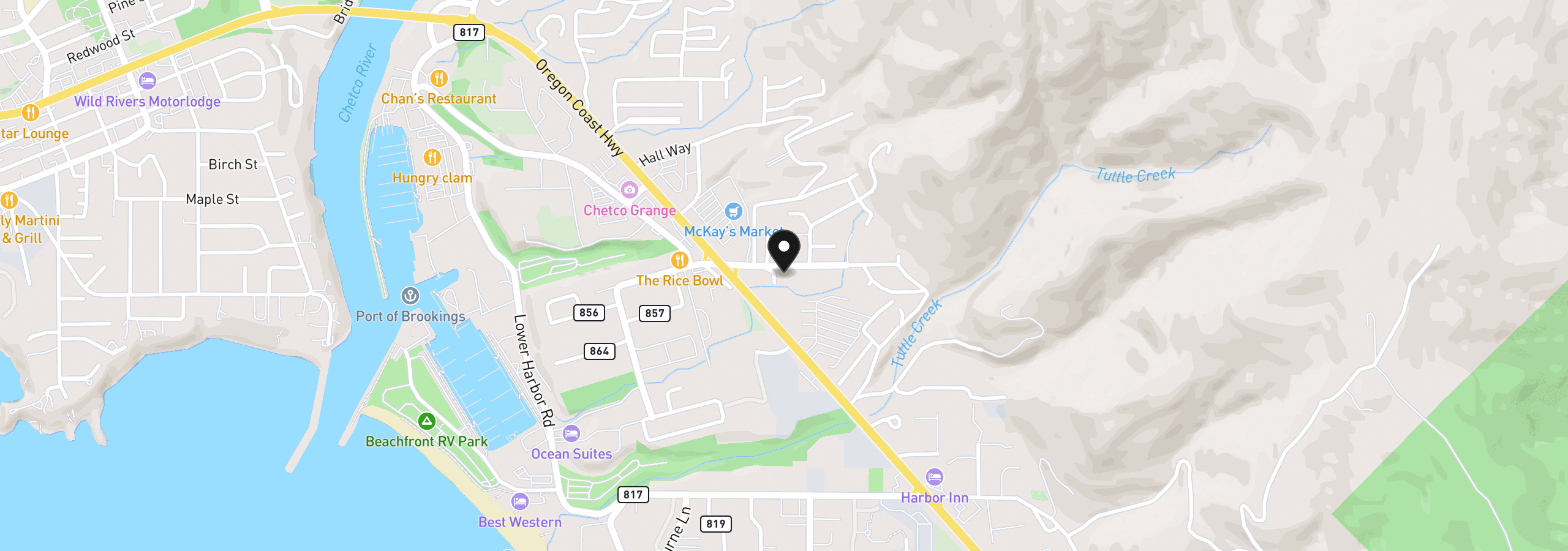 Map showing the location of 0 Hoffeldt Ln, Brookings, OR 97415