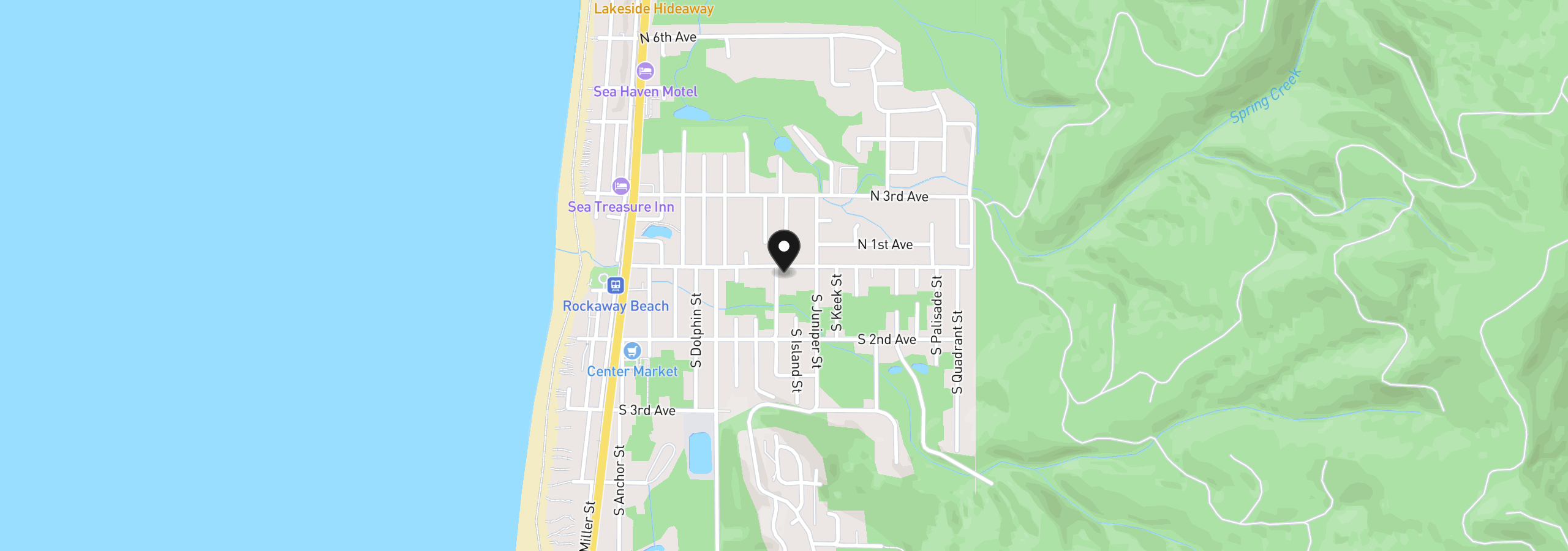 Map showing the location of 102 S Harbor St, Rockaway Beach, OR 97136