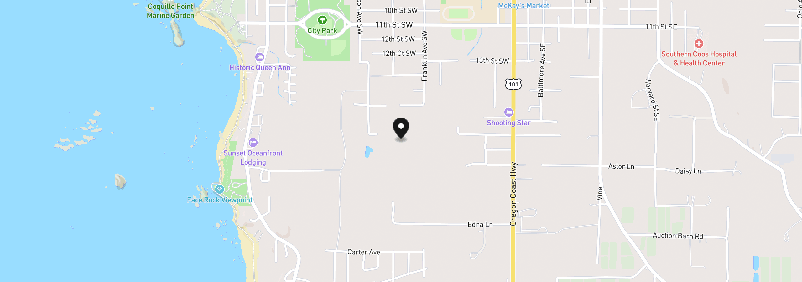 Map showing the location of 00 Harrison Ave. Lot B, Bandon, OR 97411