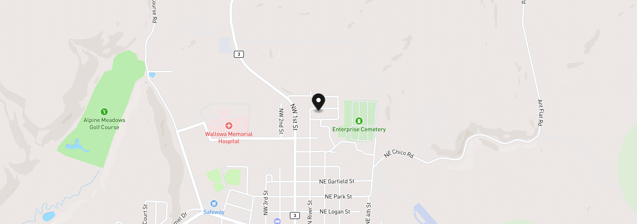 Map showing the location of 104 Hyland Dr, Enterprise, OR 97828