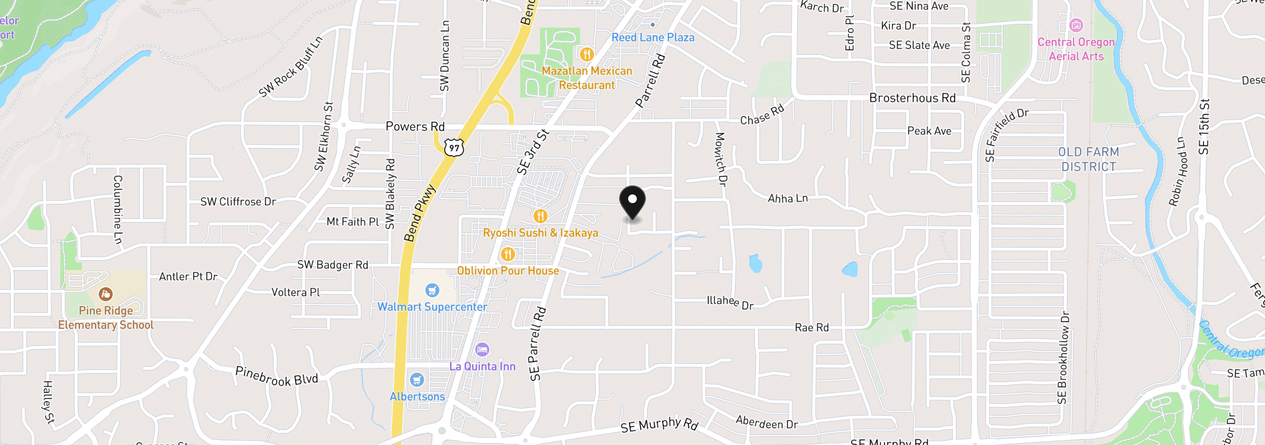 Map showing the location of 61304 SE Wizard Ln, Bend, OR 97702