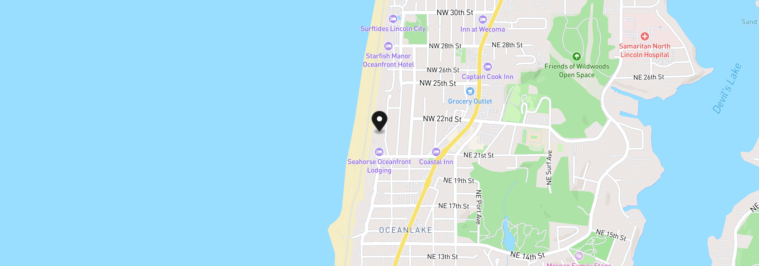 Map showing the location of 2151 NW Inlet Ave, Lincoln City, OR 97367