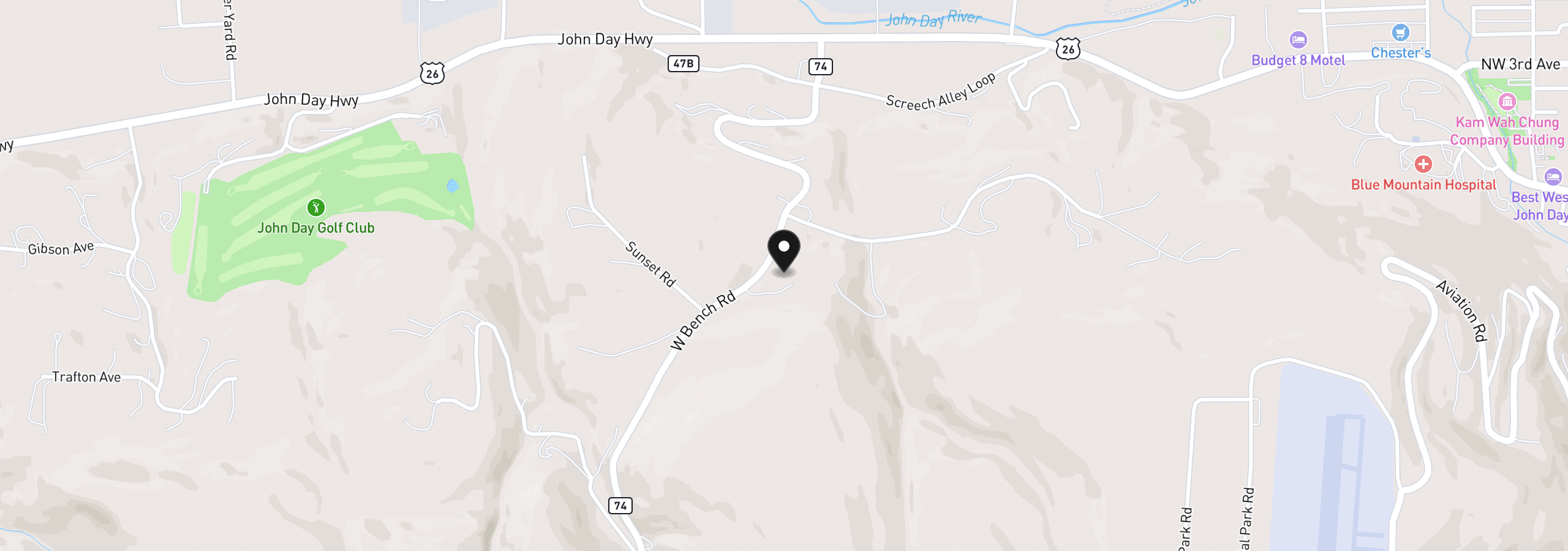 Map showing the location of 27423 W Bench Rd, John Day, OR 97845