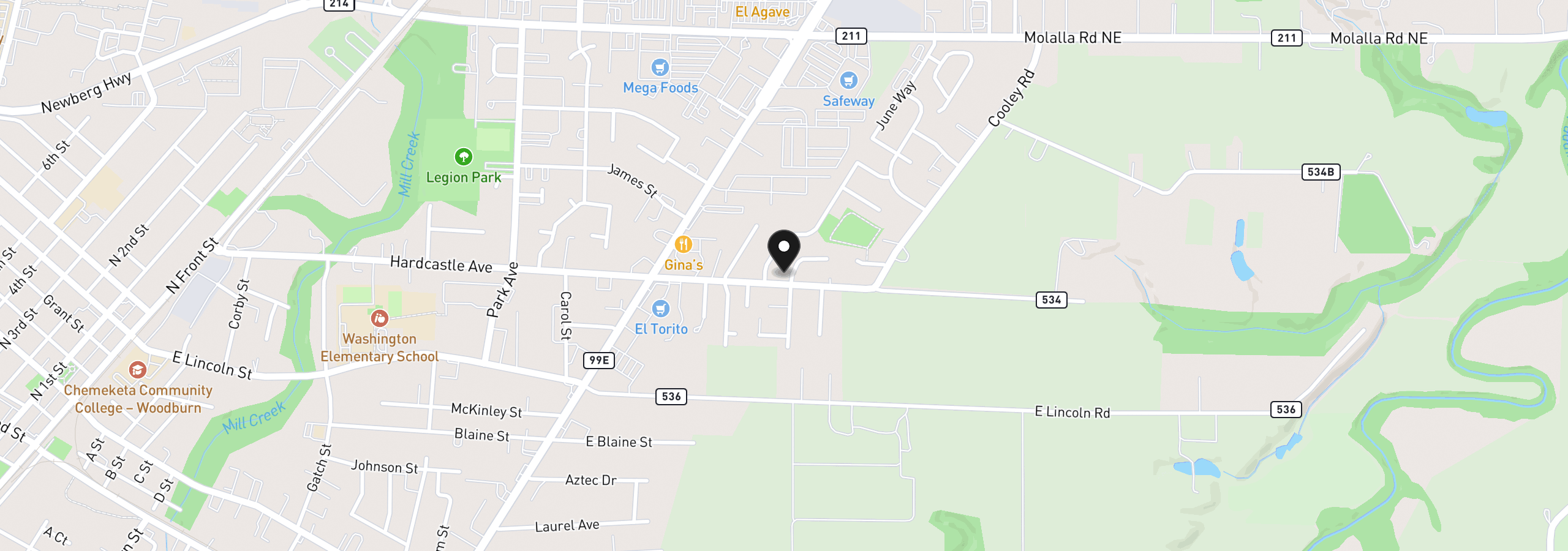 Map showing the location of 1105 Orchard Ln, Woodburn, OR 97071