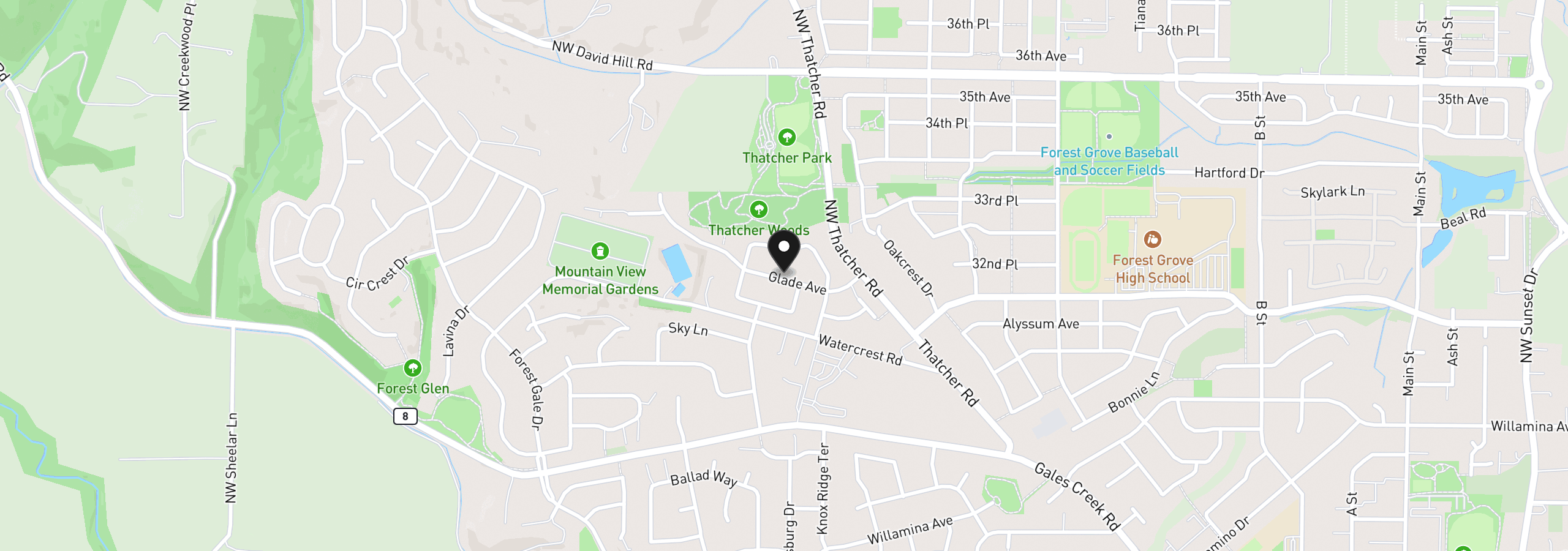 Map showing the location of 851 Glade Ave, Forest Grove, OR 97116