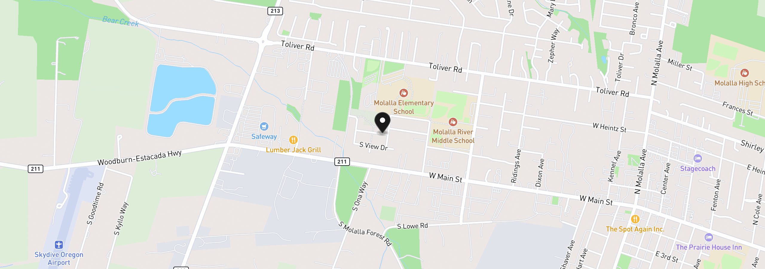 Map showing the location of 904 Bear Creek Dr, Molalla, OR 97038