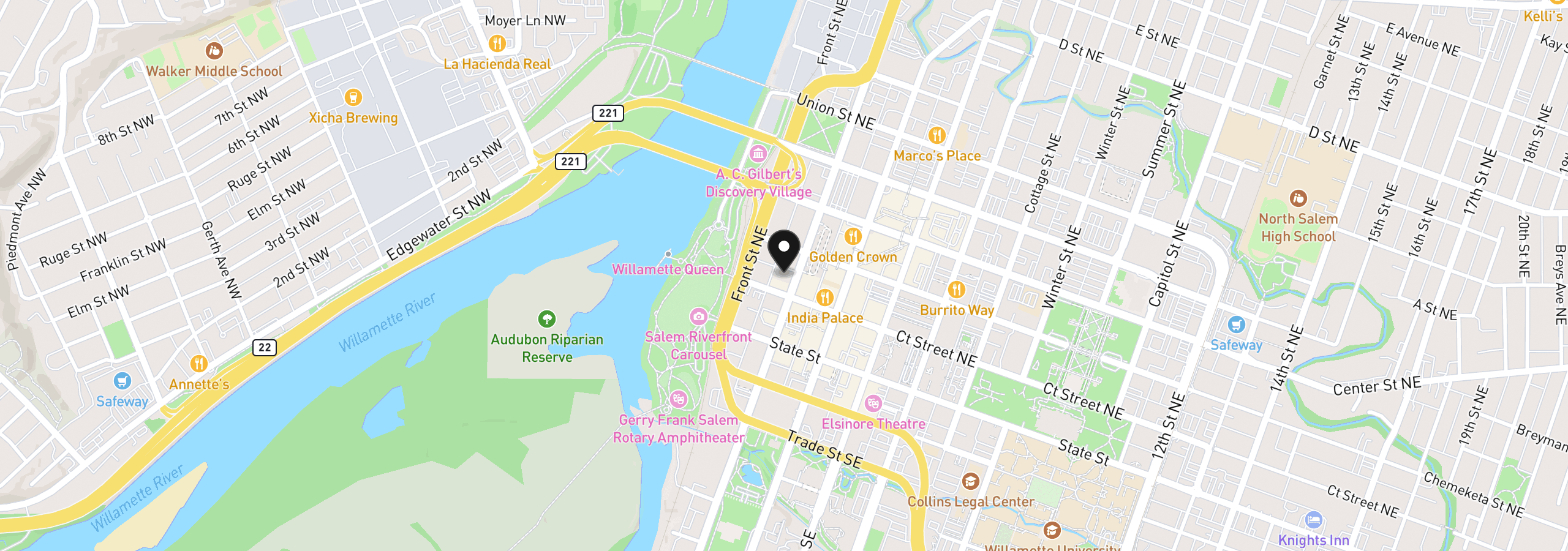 Map showing the location of 231 Commercial St NE, Salem, OR 97301