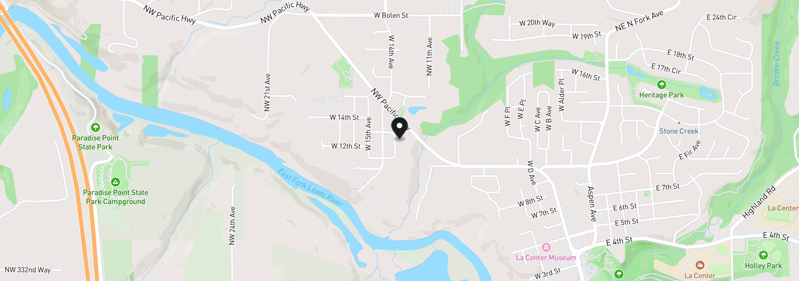 Map showing the location of 1231 W Sparrow Ave, La Center, Wa 98629