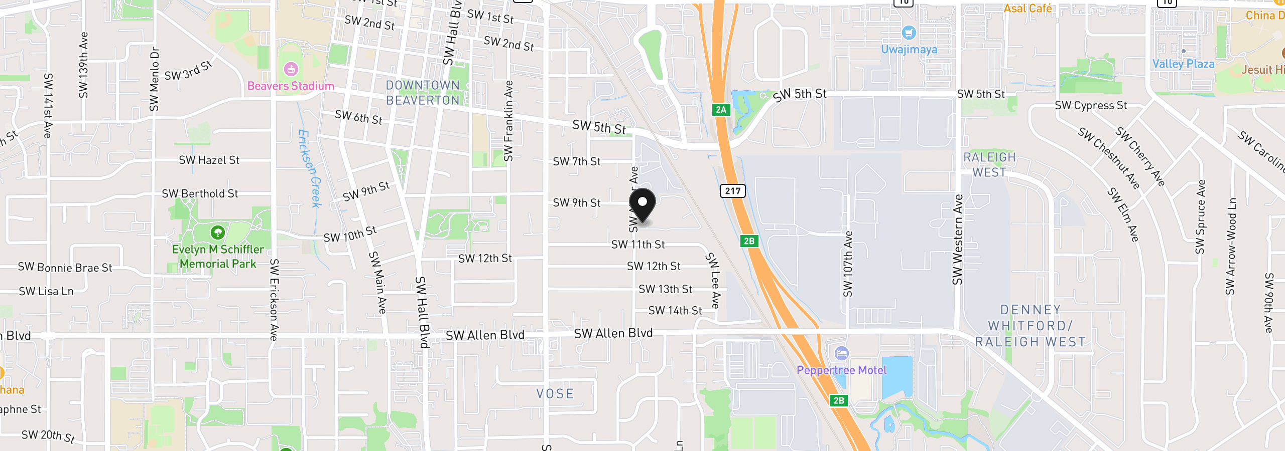 Map showing the location of 5488 SW Alger Ave I-10, Beaverton, OR 97005