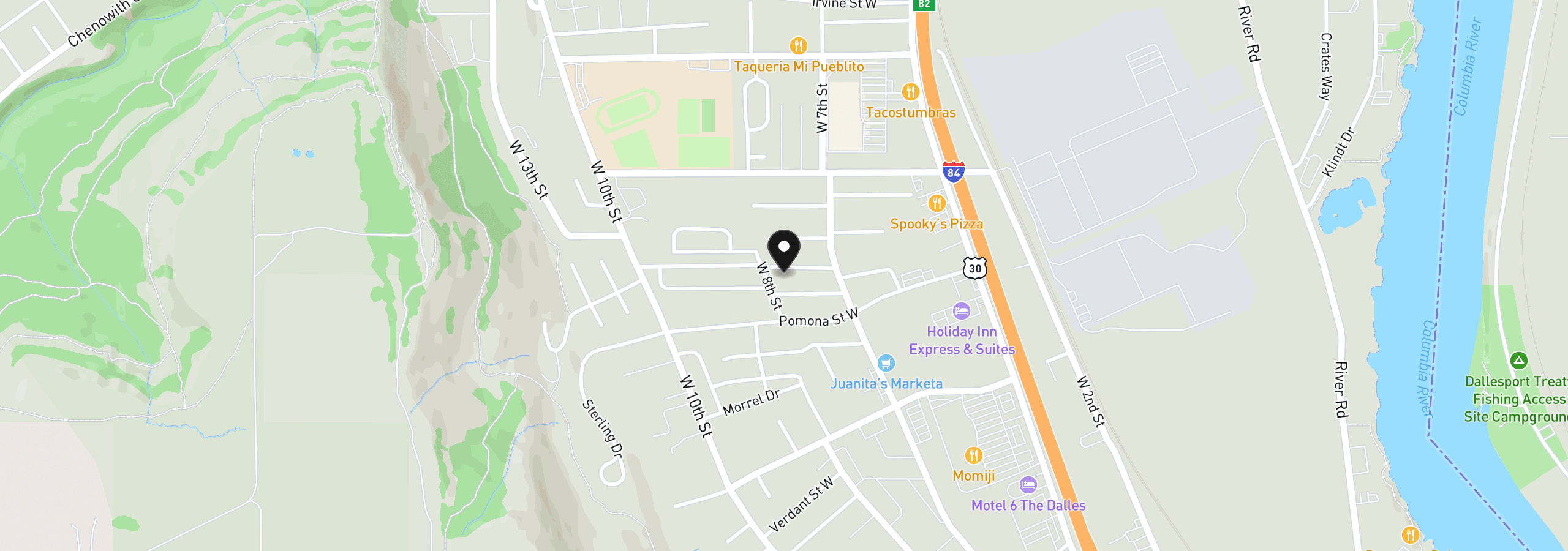 Map showing the location of 834 Floral Ct, The Dalles, OR 97058