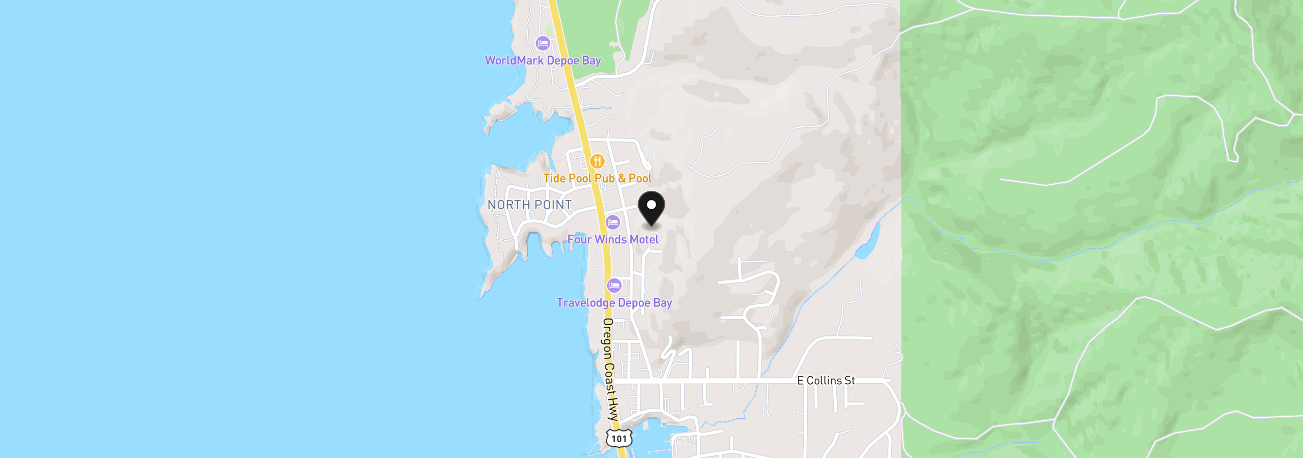 Map showing the location of 340 NE Vista Terrace Ave, Depoe Bay, OR 97341