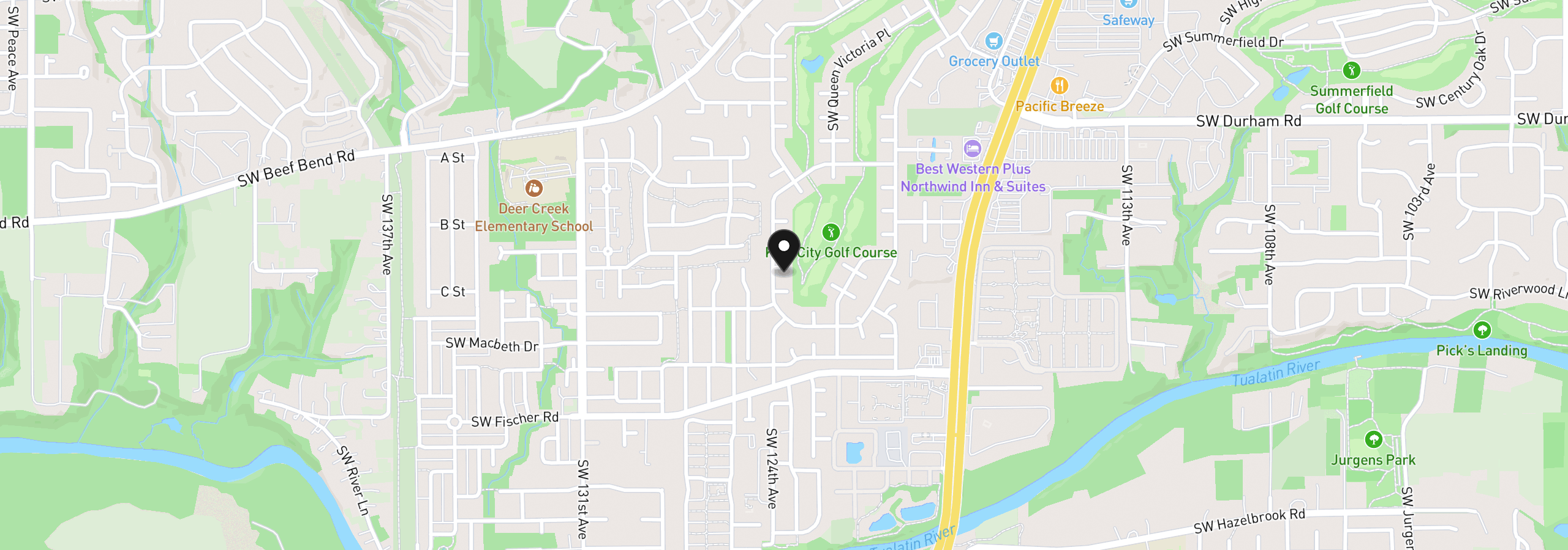 Map showing the location of 16510 SW King Charles Ave, King City, OR 97224
