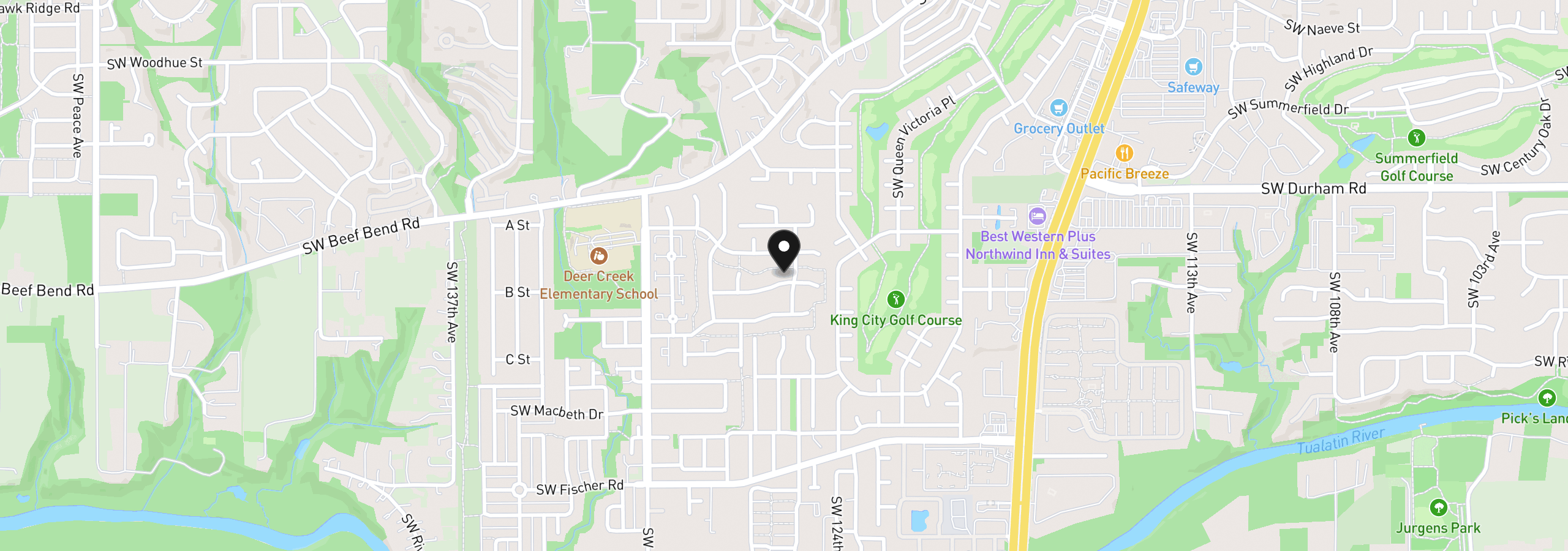 Map showing the location of 12641 SW Overgaard St, Portland, OR 97224