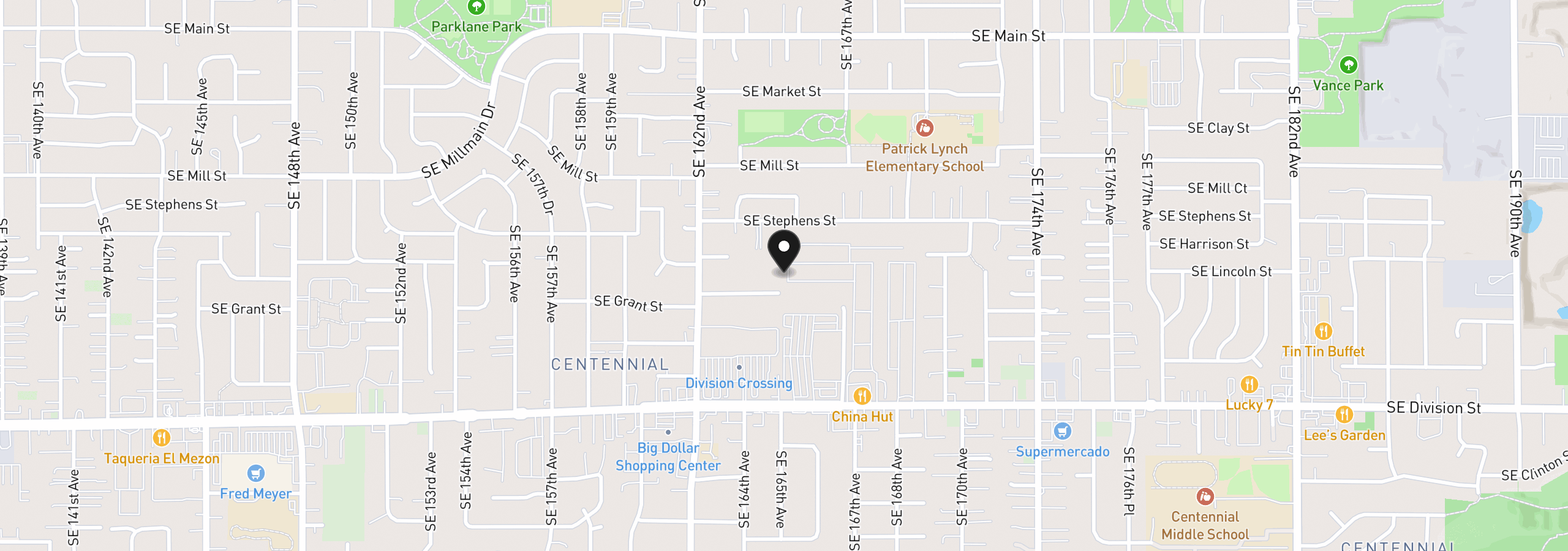 Map showing the location of 16745 SE Division St 157, Portland, OR 97236