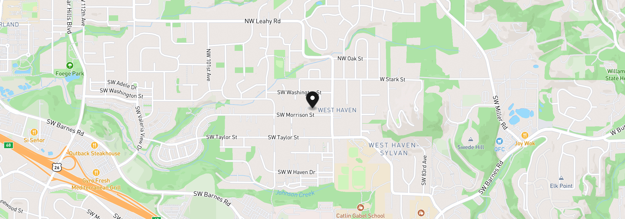 Map showing the location of 9193 SW Morrison St, Portland, OR 97225