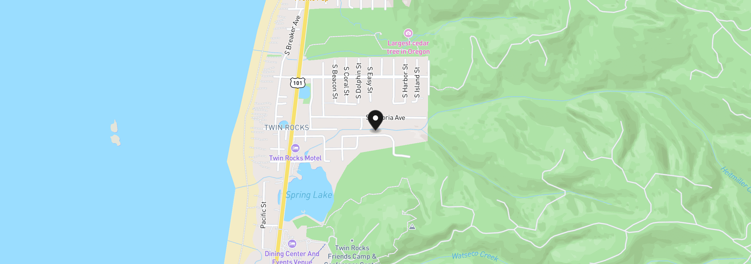 Map showing the location of 8620 S Hollyhock St, Rockaway Beach, OR 97136
