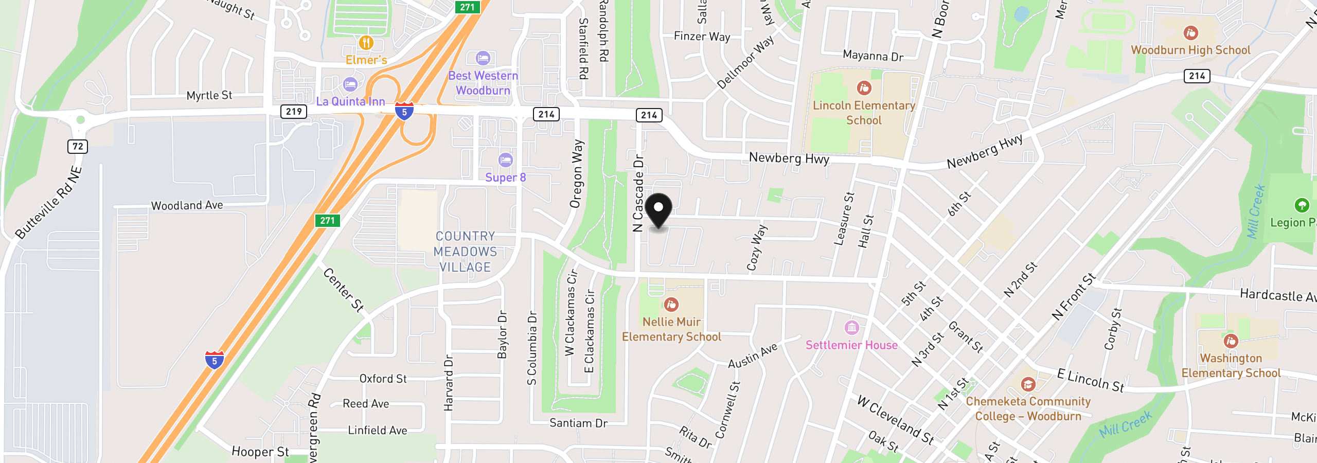 Map showing the location of 612 N Cascade Dr 76, Woodburn, OR 97071