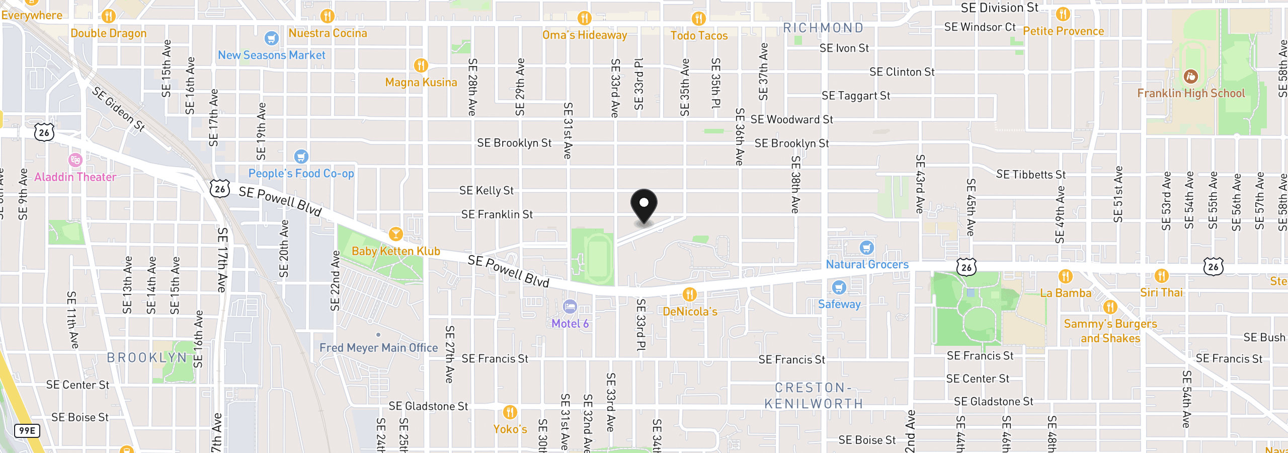 Map showing the location of SE Waverleigh Blvd, Portland, OR 97202