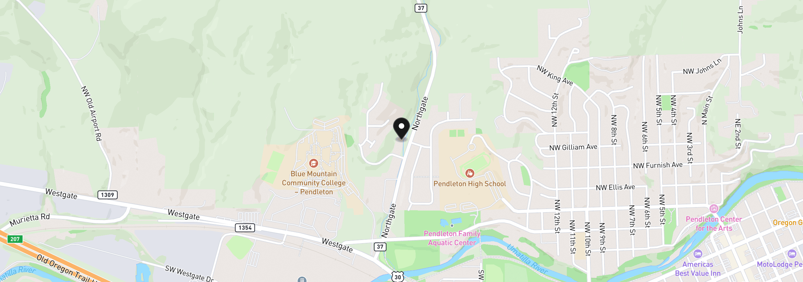 Map showing the location of 2221 NW Furnish Ave, Pendleton, OR 97801