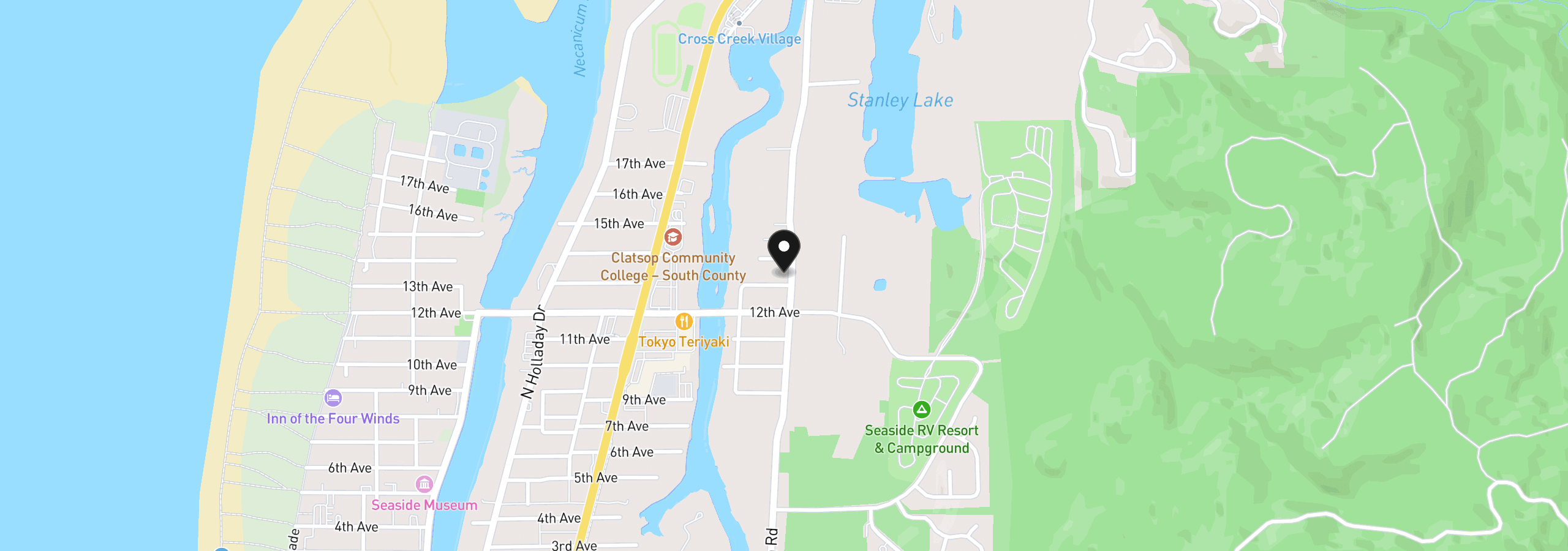 Map showing the location of 1380 N Wahanna Rd, Seaside, OR 97138